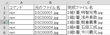 ファイル名を置換するリスト